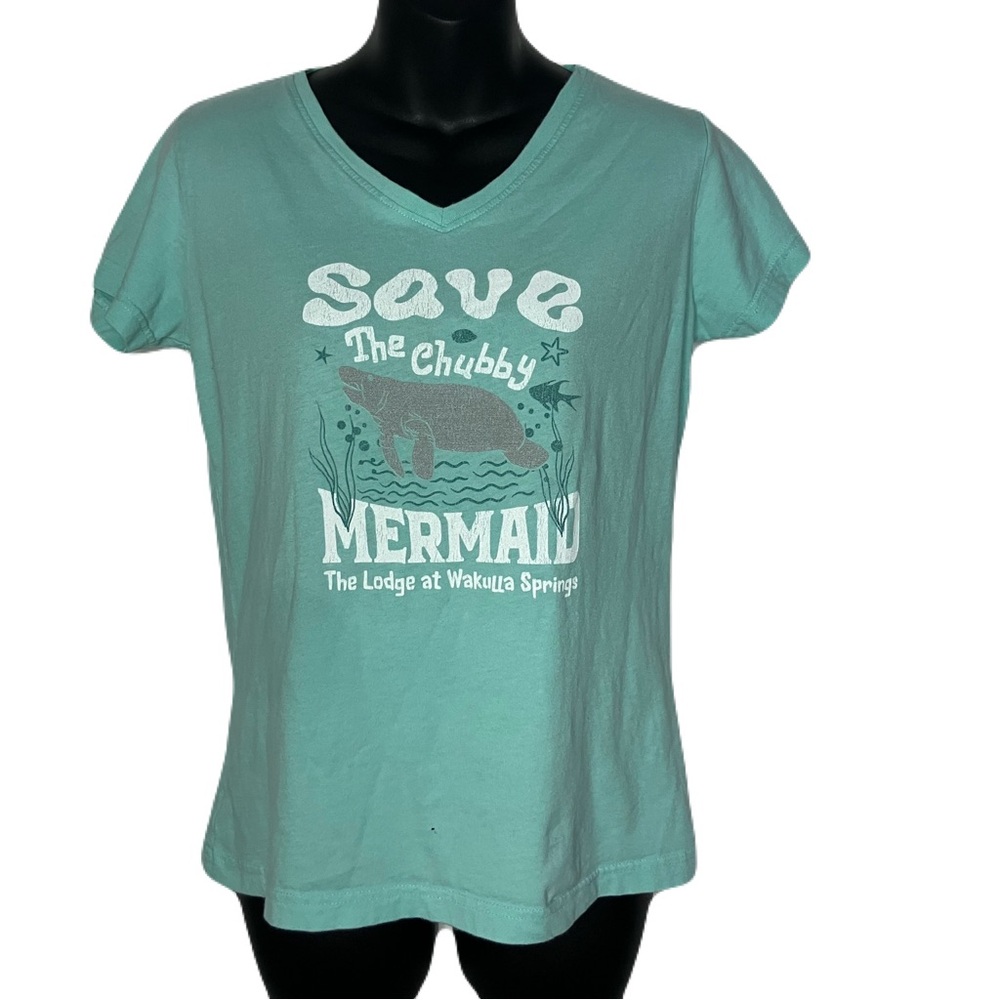 Live and Tell Chubby Mermaid Graphic Sort Sleeve Round Neck Tee - Aqua